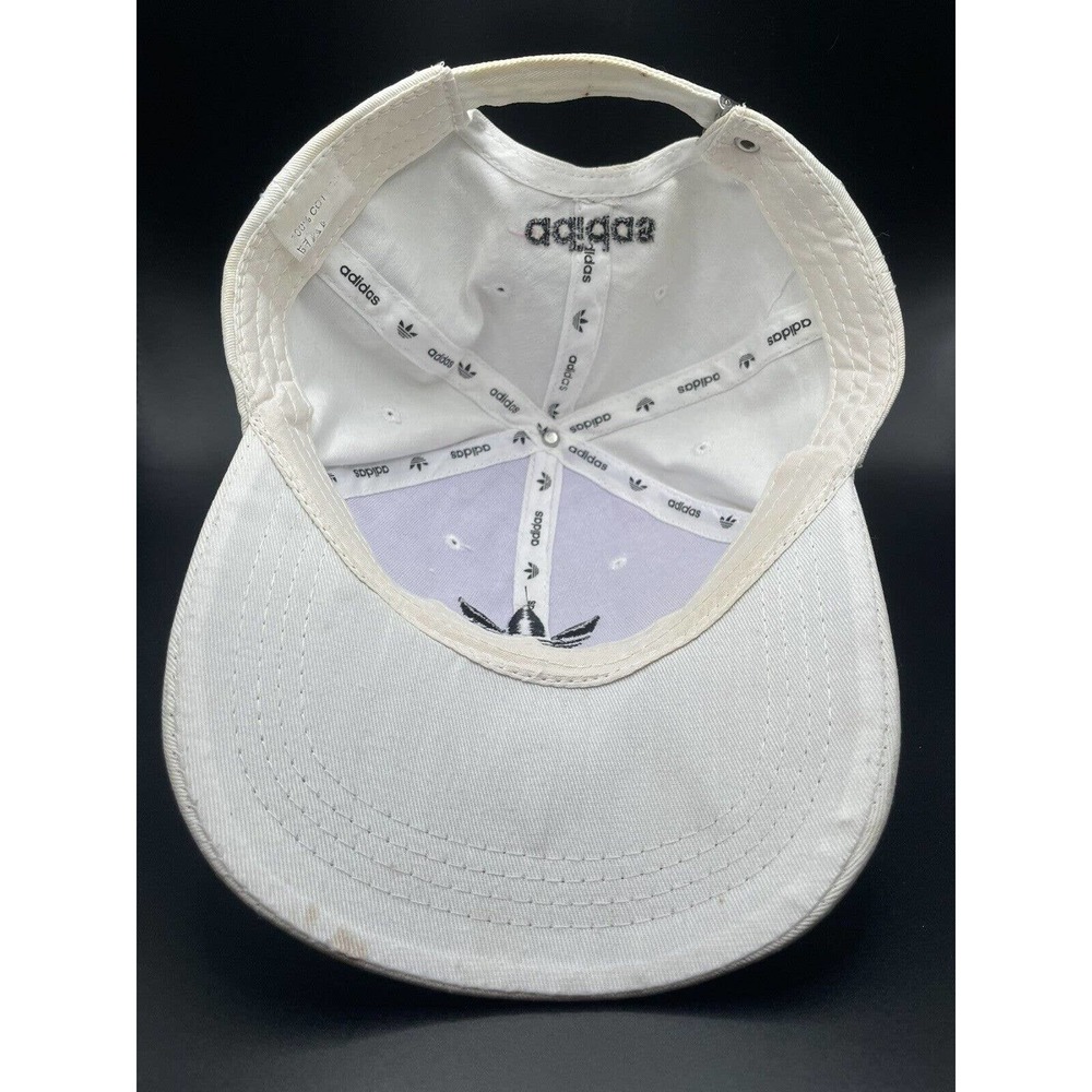 Adidas Hat Cap Strapback White Black Trefoil Logo Spell Out Adjustable Mens - Picture 4 of 5